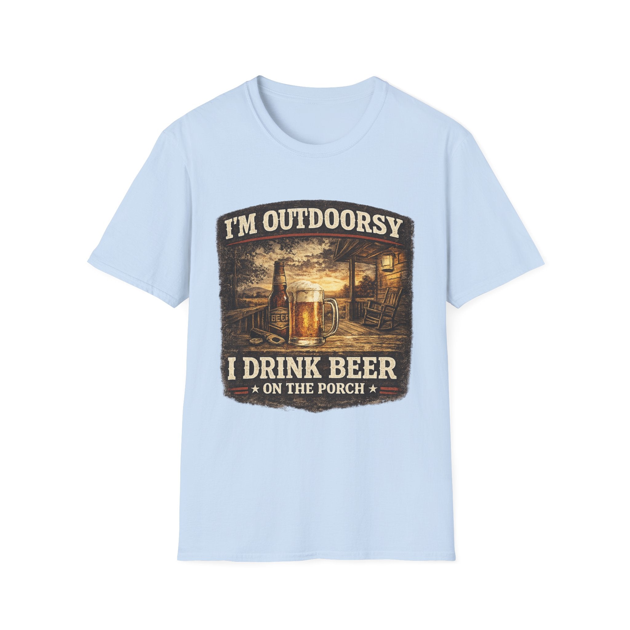 Outdoorsy T-Shirt — "I’m Outdoorsy, I Drink Beer on the Porch" Vintage Beer Tee