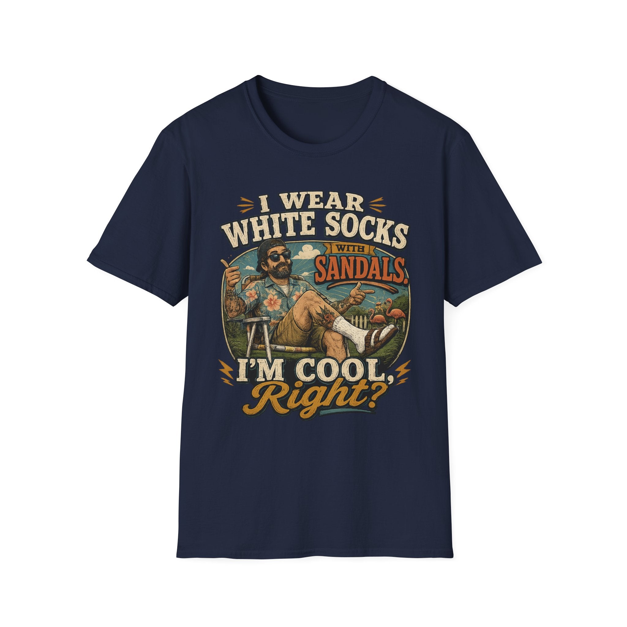I Wear White Socks With Sandals T-Shirt — Funny Retro Vacation Graphic Tee