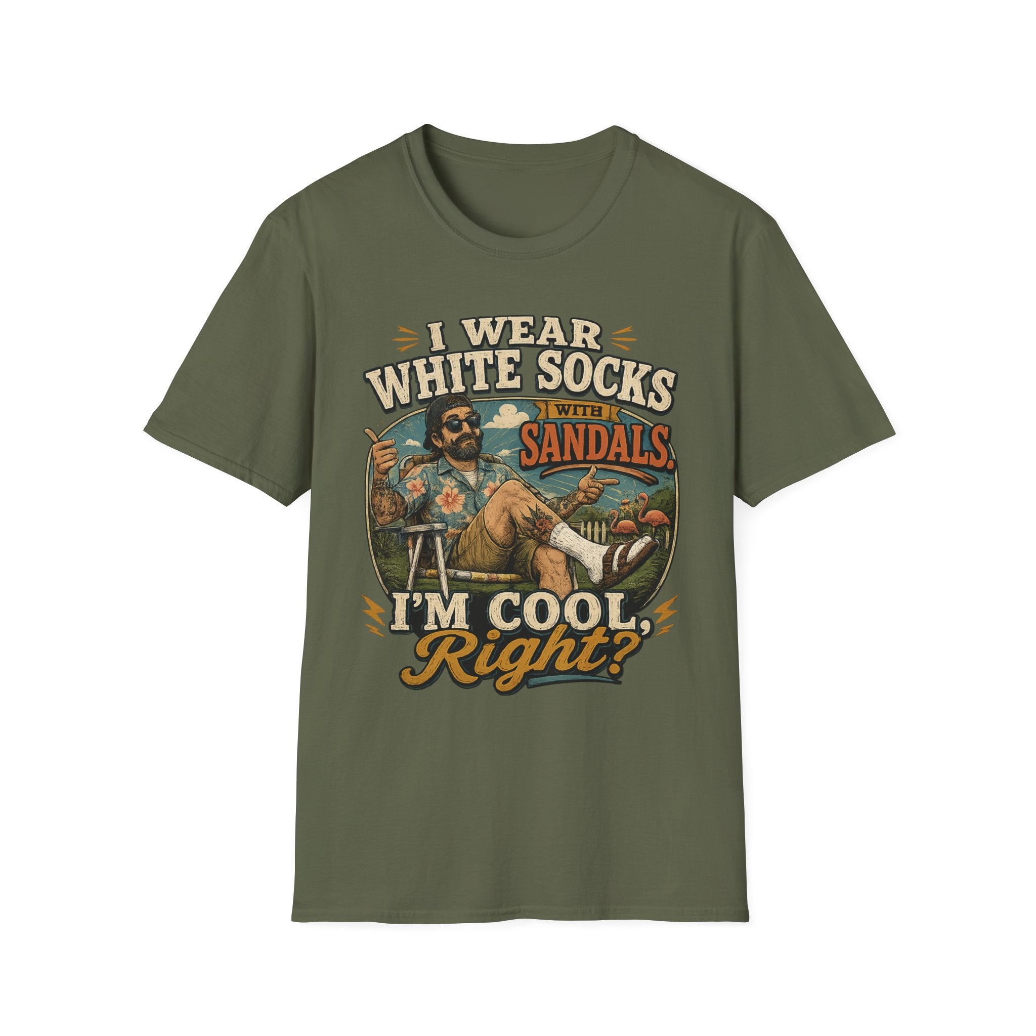 I Wear White Socks With Sandals T-Shirt — Funny Retro Vacation Graphic Tee