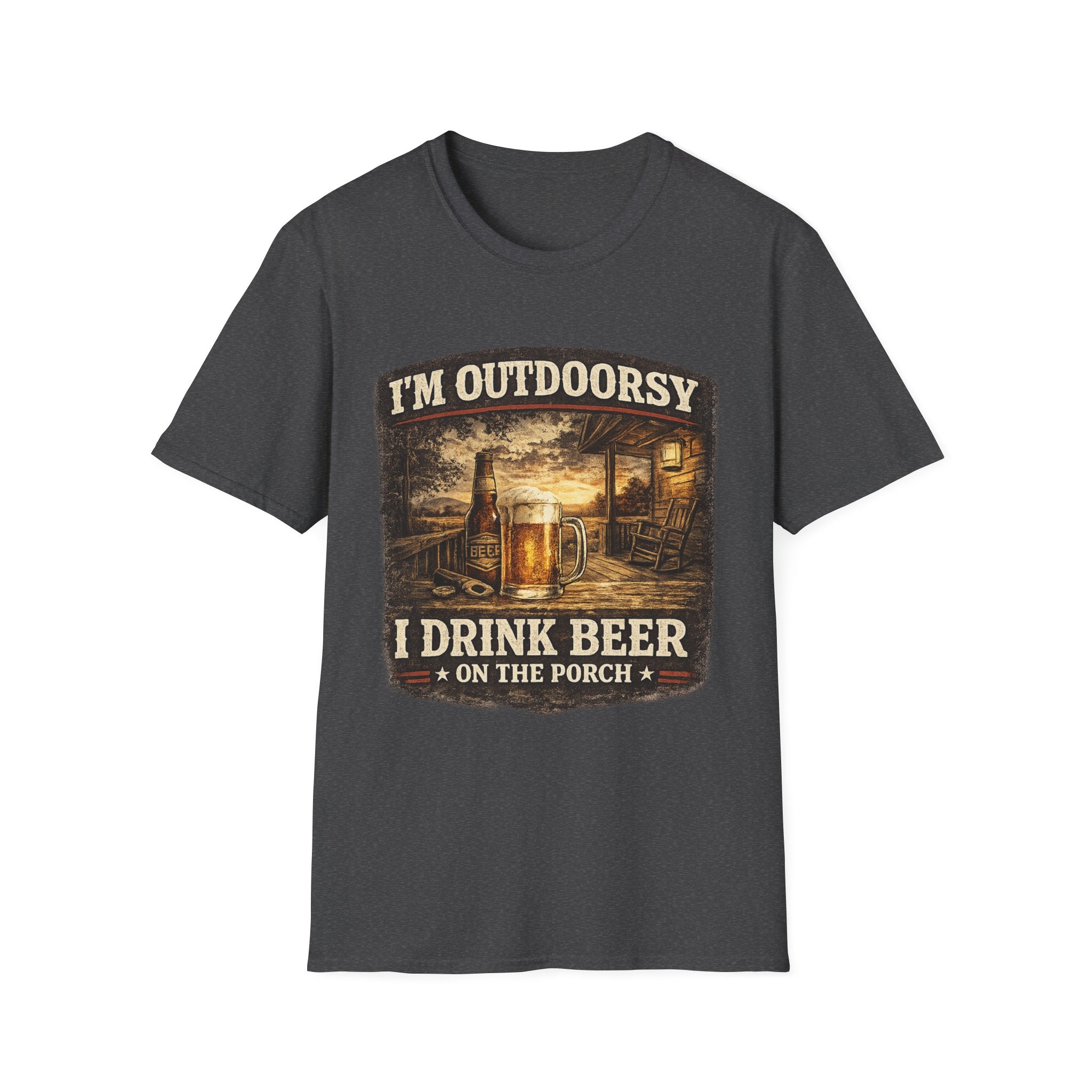 Outdoorsy T-Shirt — "I’m Outdoorsy, I Drink Beer on the Porch" Vintage Beer Tee