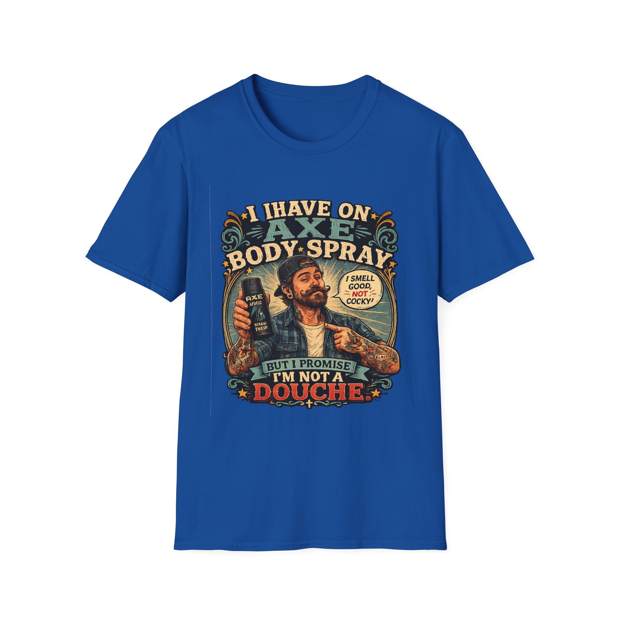 Vintage Axe Body Spray Graphic T-Shirt — "I Smell Good, Not Cocky" Retro Tee