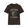 Gray Hair Is Earned T-Shirt — Vintage Skull With Gray Bun Graphic