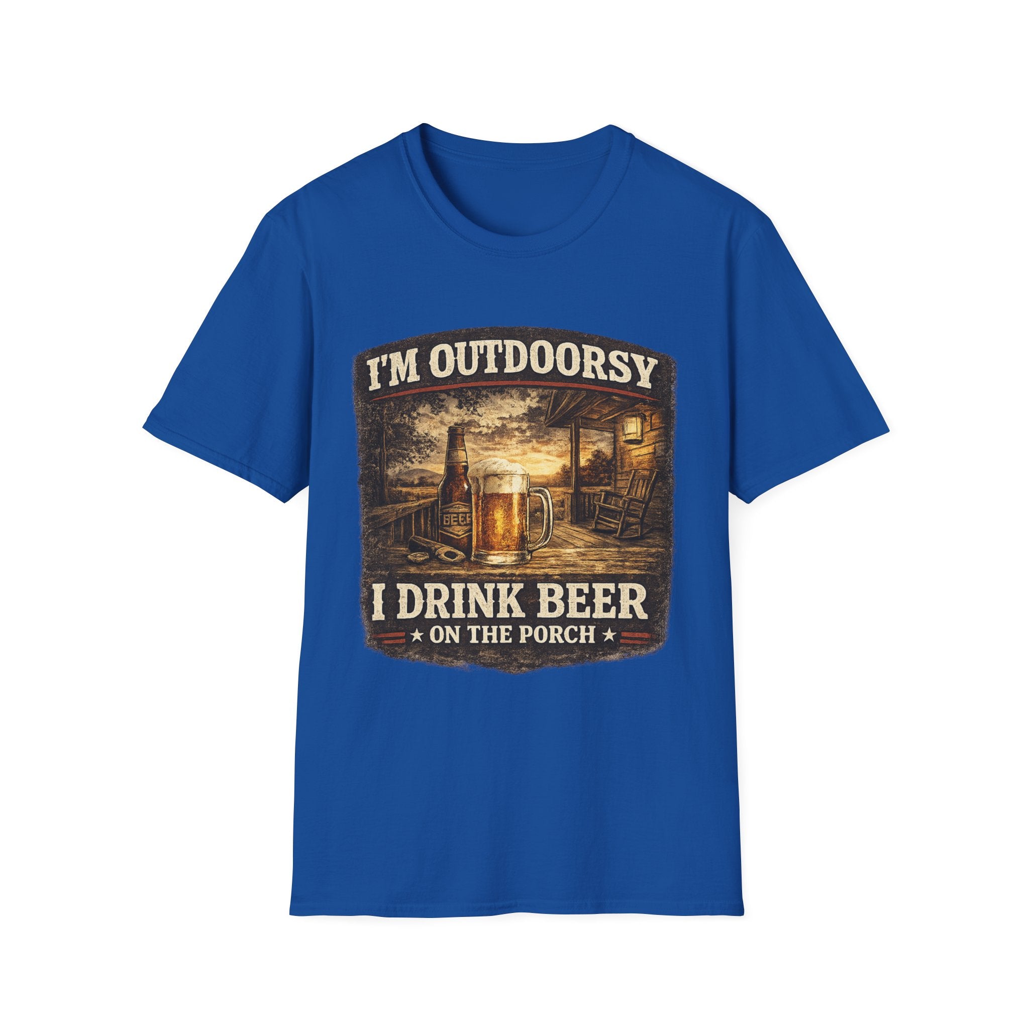 Outdoorsy T-Shirt — "I’m Outdoorsy, I Drink Beer on the Porch" Vintage Beer Tee