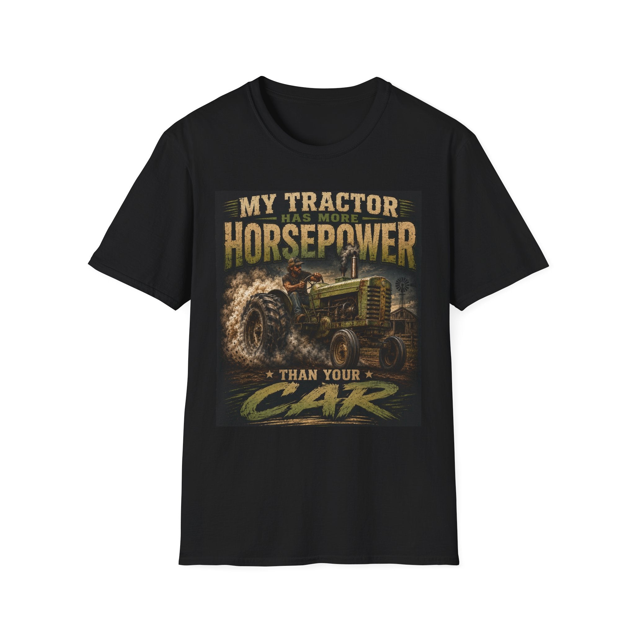 Tractor Horsepower T-Shirt — “My Tractor Has More Horsepower Than Your Car” Vintage Farm Tee