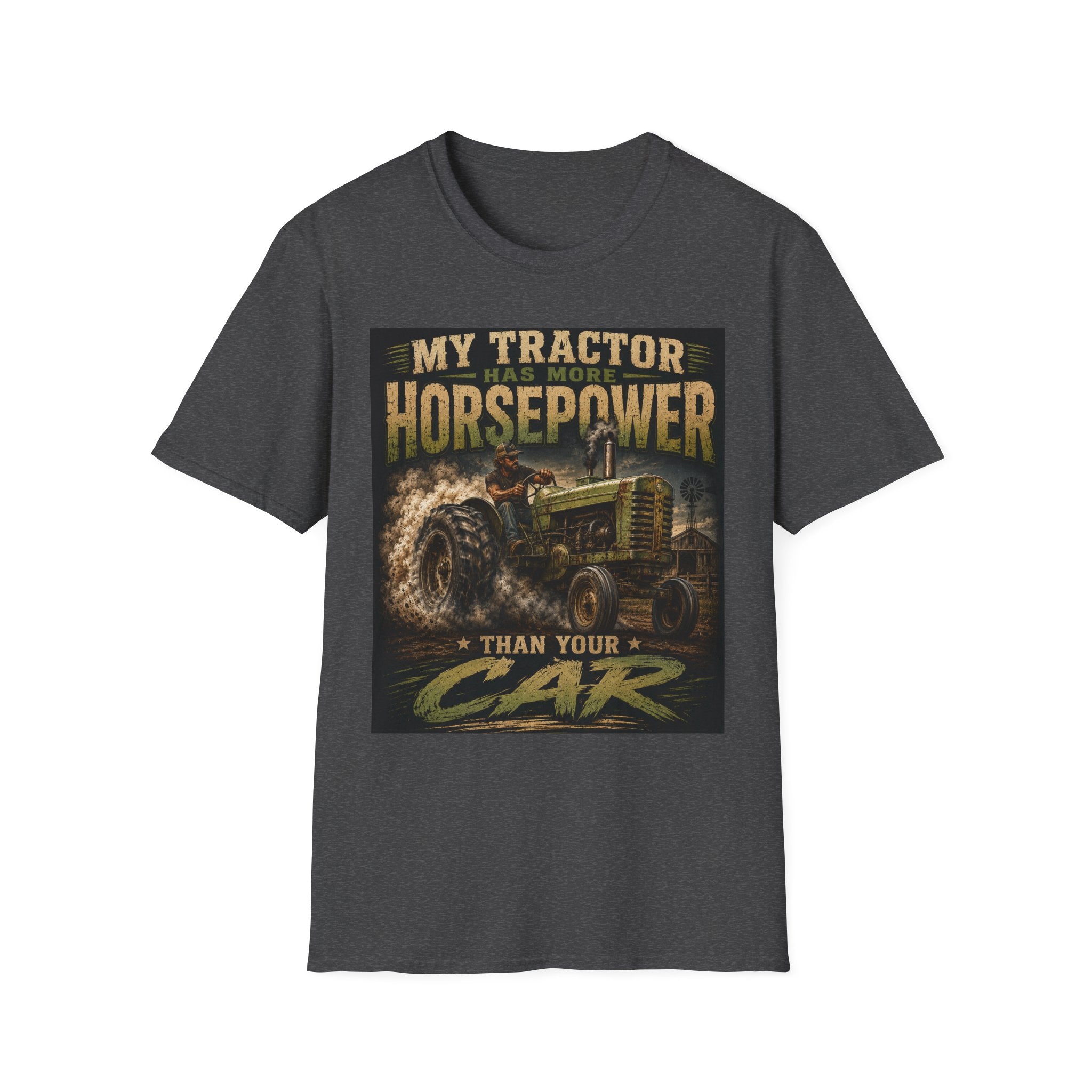 Tractor Horsepower T-Shirt — “My Tractor Has More Horsepower Than Your Car” Vintage Farm Tee