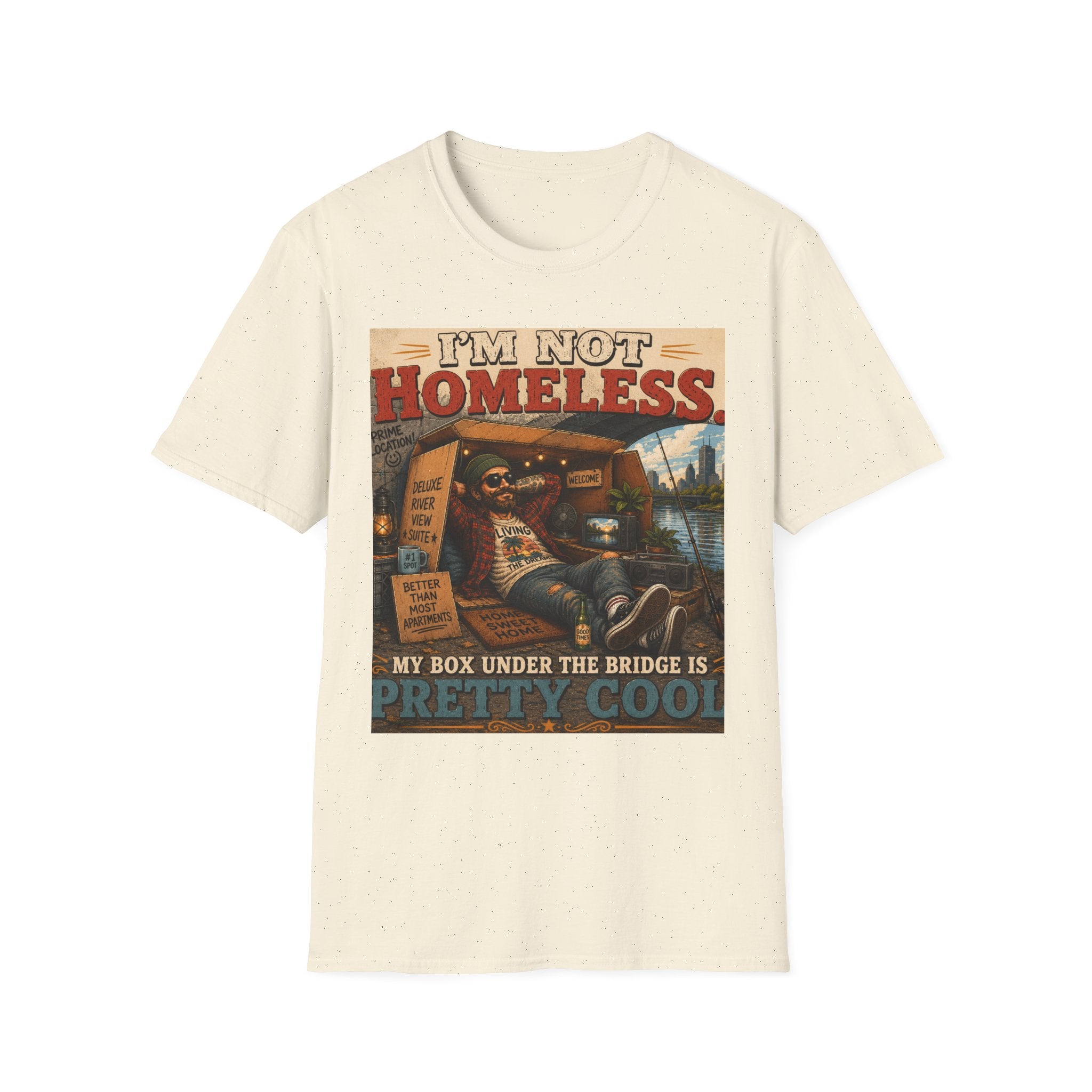 T-Shirt — "I’m Not Homeless" Retro Vintage Campfire Travel Tee