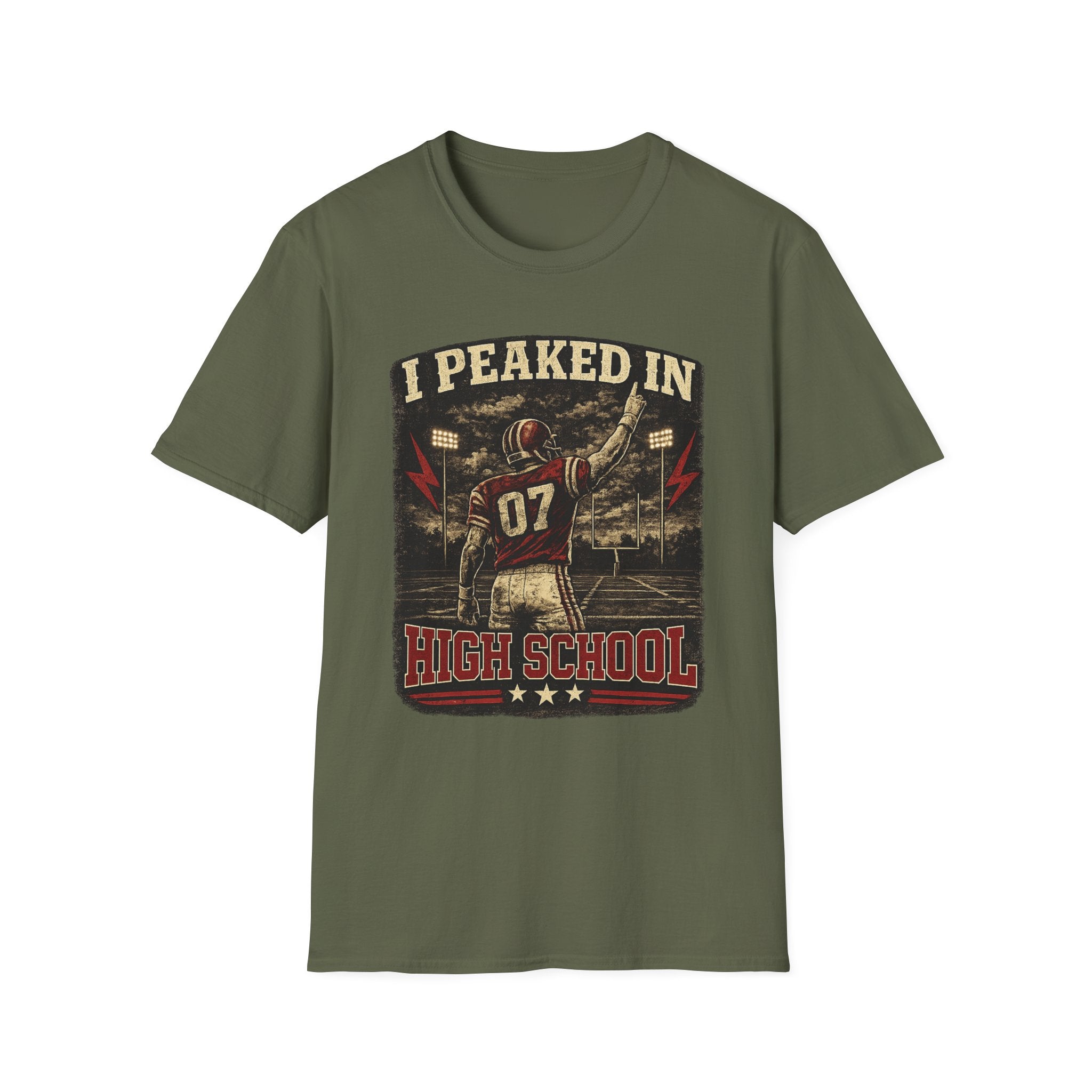 I Peaked In High School Football T-Shirt — Vintage Nostalgia Tee for Former Players & Fans