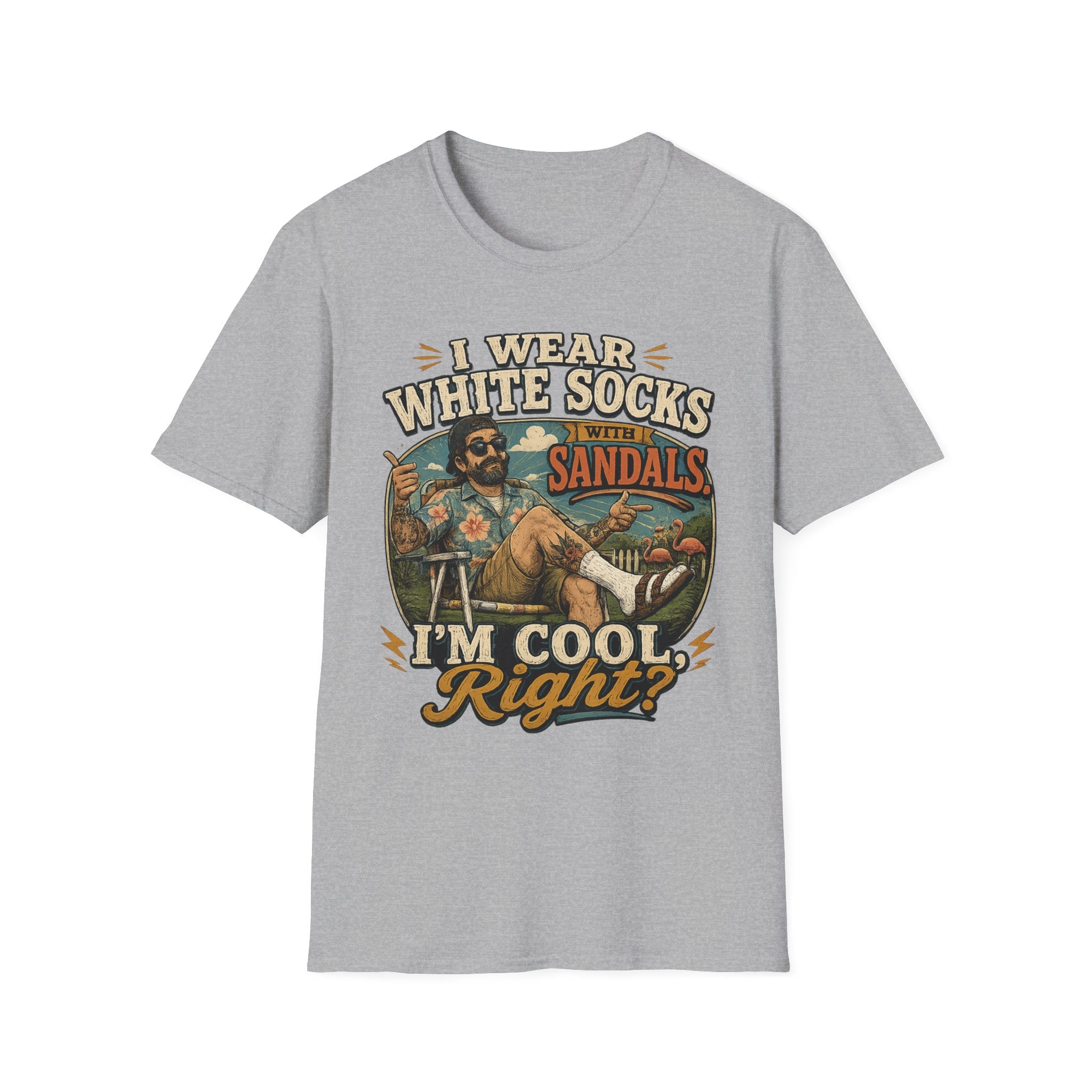 I Wear White Socks With Sandals T-Shirt — Funny Retro Vacation Graphic Tee