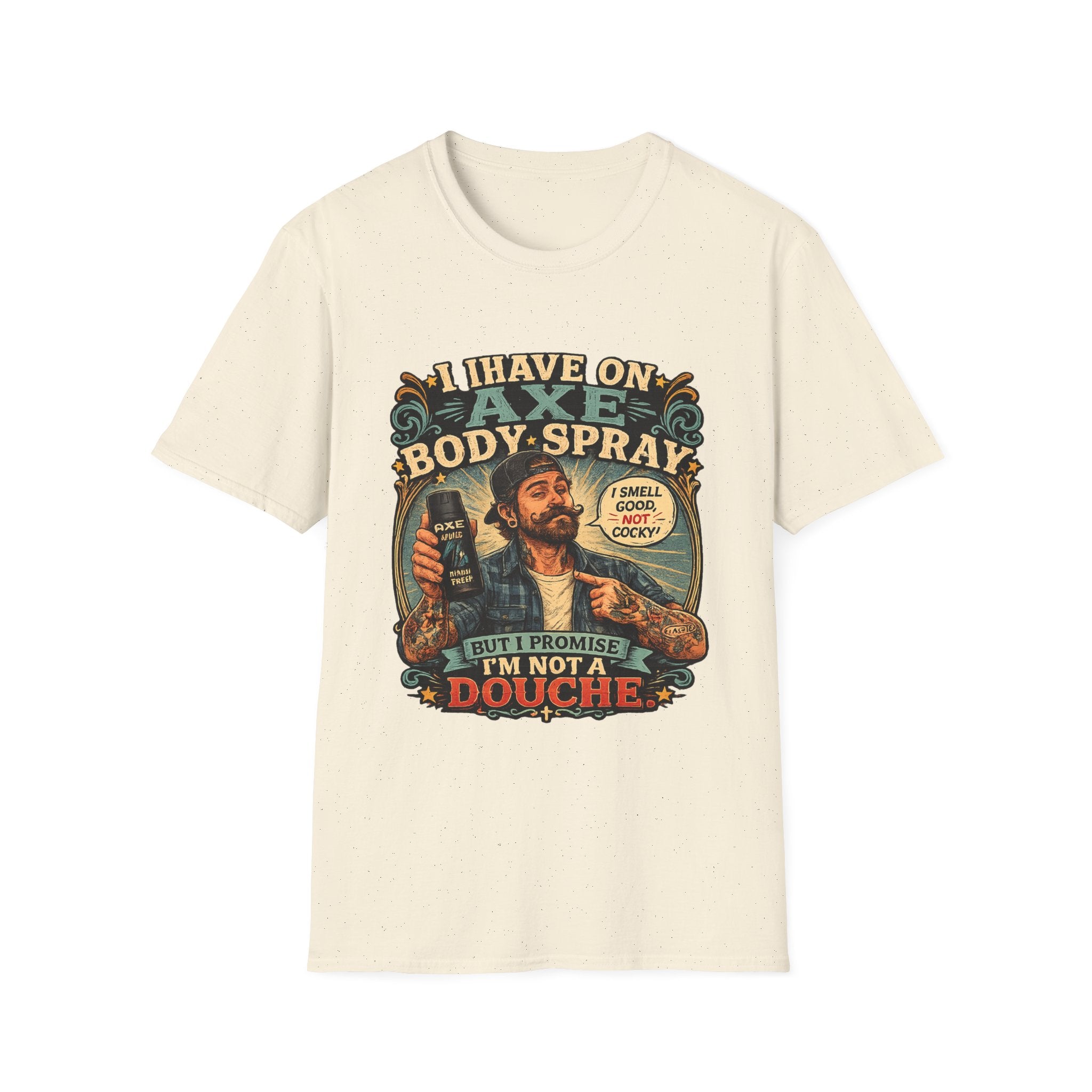 Vintage Axe Body Spray Graphic T-Shirt — "I Smell Good, Not Cocky" Retro Tee